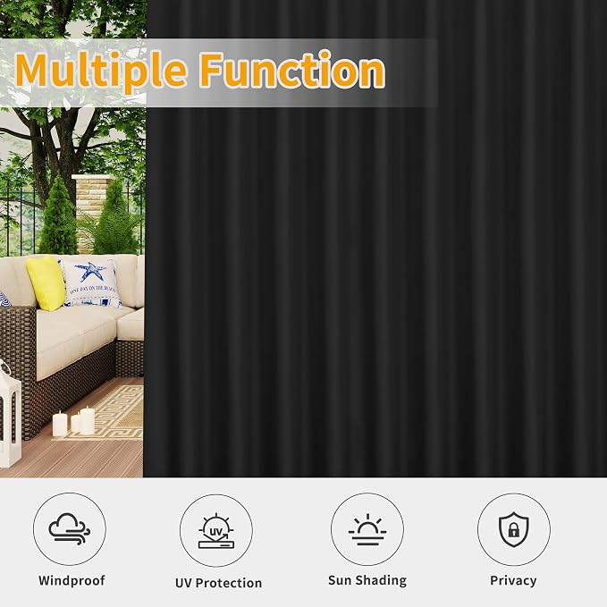 Easy-Going Outdoor Patio Curtains Detachable Tab Top Windproof Weatherproof - Image 5