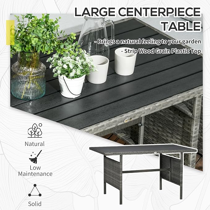 Outsunny 7 Piece Rattan Outdoor Patio Furniture Set, L-Shaped Sectional Sofa - Image 5