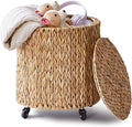 Wimarsbon Round Pouf Ottomans, Handwoven Natural Water Hyacinth Seagrass Pouffe by Wimarsbon