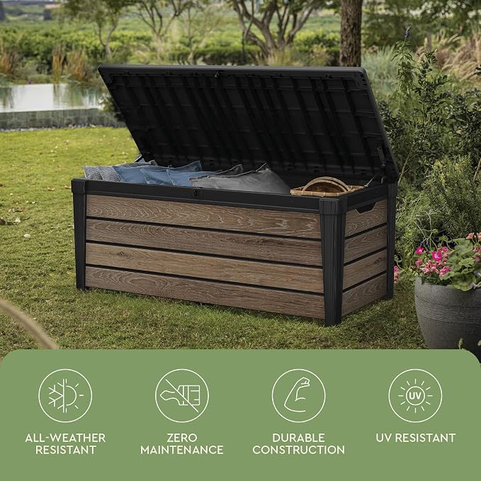 Keter Everwood 120 Gallon Resin Signature Collection Large Outdoor Storage Box - Image 10