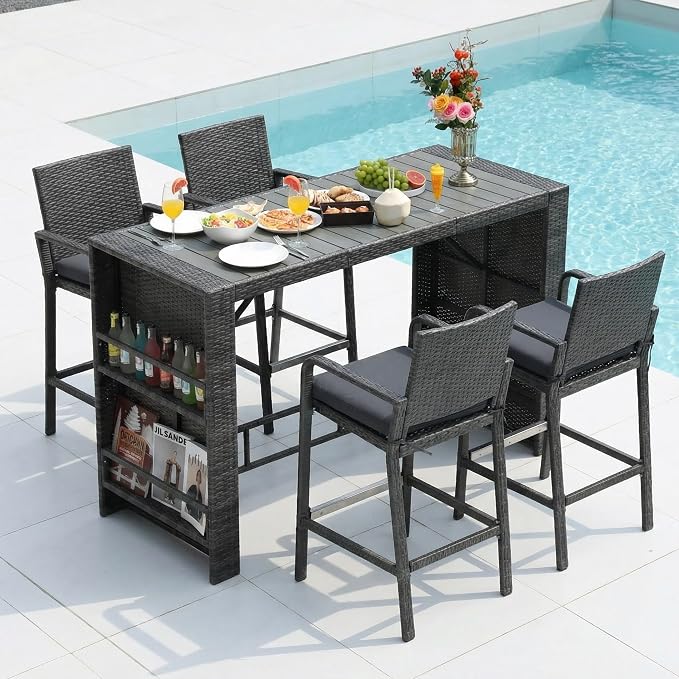 NICESOUL Wicker Outdoor Bar Set 5 Piece, Patio Counter Height Dining Table and - Image 2