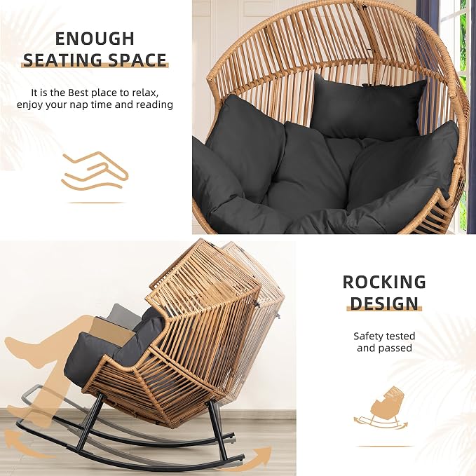 Vongrasig Wicker Rocking Egg Chair PE Rattan - Image 6