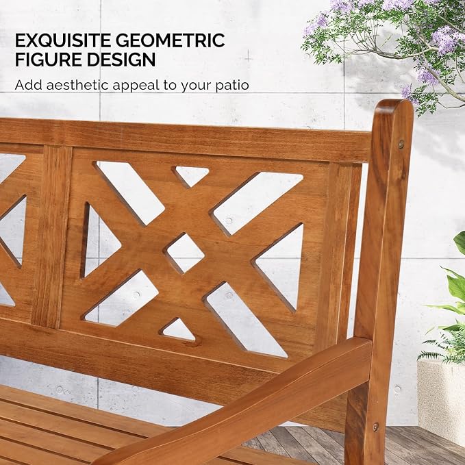 VINGLI 50" Outdoor Wood Bench, Weatehr Resistant Wooden Garden Patio Bench - Image 5