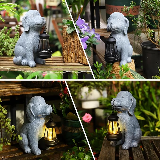 Solar Dog Garden Statue with Lantern, Outdoor Waterproof Dog Figurine Decor - Image 5