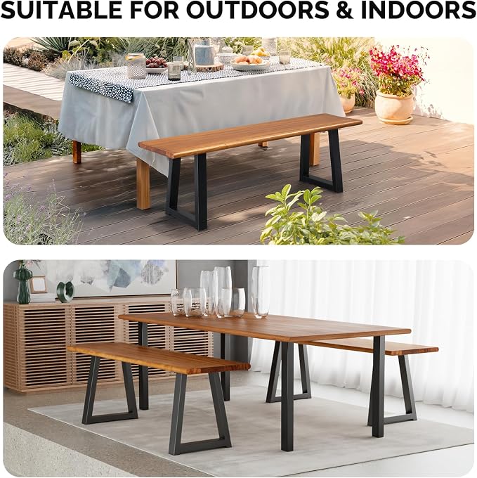 VINGLI Outdoor Bench with Metal Legs Rustic, Wood Dining Bench Indoor Outdoor - Image 7