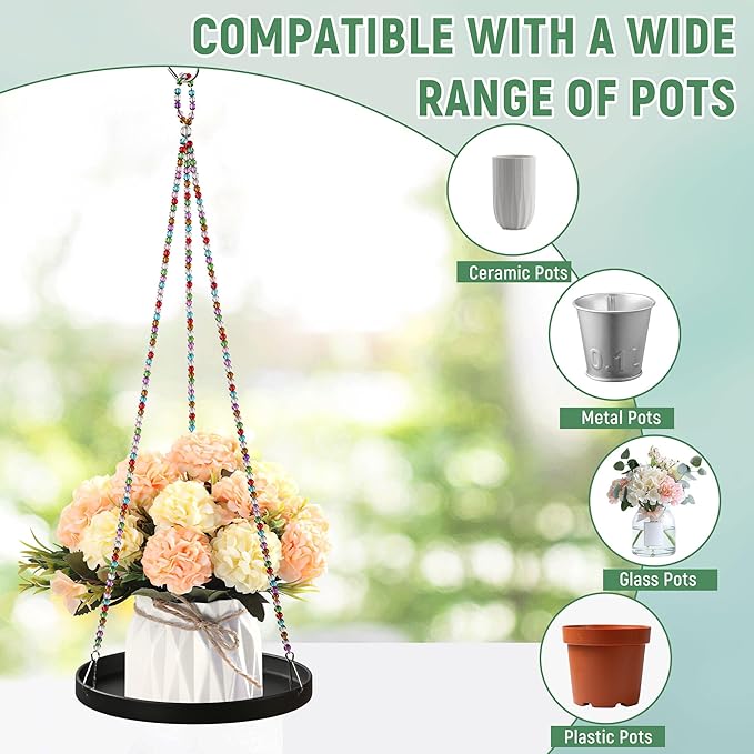 2-Pack Modern Boho Macrame Plant Hanger, 10/11 Inch Metal Hanging Planter Holder - Image 6