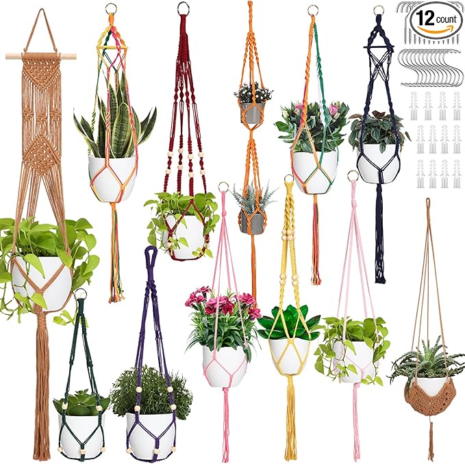 Hoteam 12 Pcs Macrame Plant Hangers Macrame Hanging Planters by Hoteam
