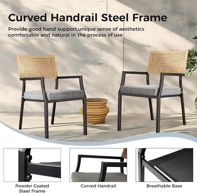 Grand Patio Outdoor Dining Chair Set of 2, 2-Piece Stackable Wicker Chairs - Image 4