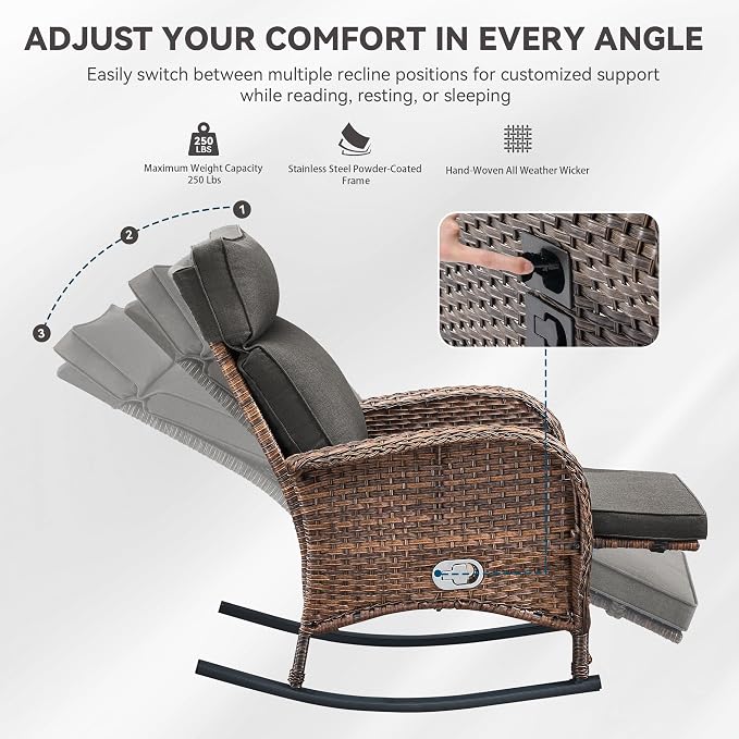 Zero Gravity Patio Rocking Wicker Recliner Chair - Image 6
