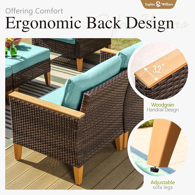Sophia & William Outdoor Wicker Sectional Sofa Set, 12 Piece Half Moon Curved - Image 6