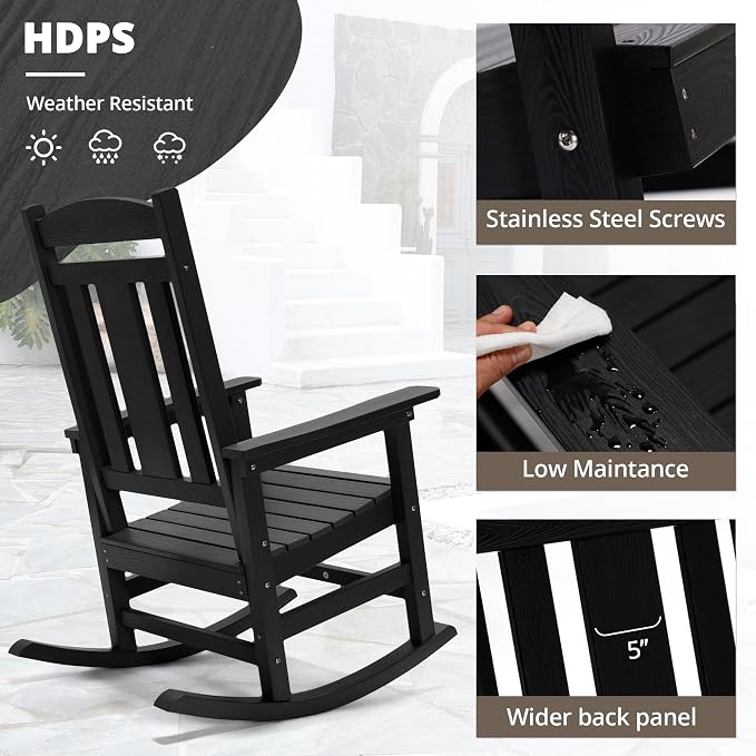 LUE BONA Outdoor Rocking Chairs Set of 4, Weather Resistant HDPS Poly Rocker - Image 5