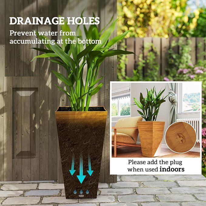 Outsunny Tall Planter for Outdoor Plants Set of 3, 28 Inch Taper Planter - Image 4