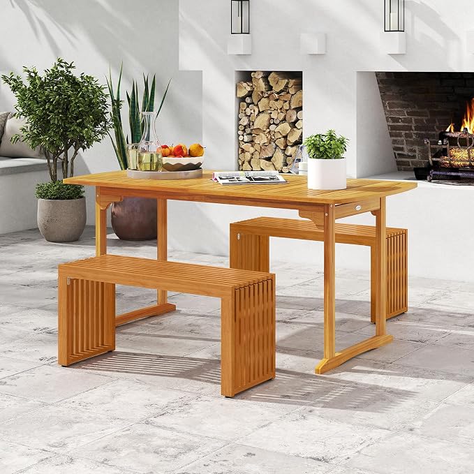 Tangkula Patio Acacia Wood Bench, 36” Outdoor All-Slat Wood Bench - Image 4