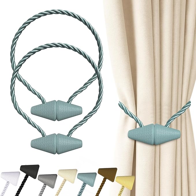 Hion Magnetic Curtain Tiebacks Gray Blue 2pcs, Curtain Tiebacks Buckles by Hion