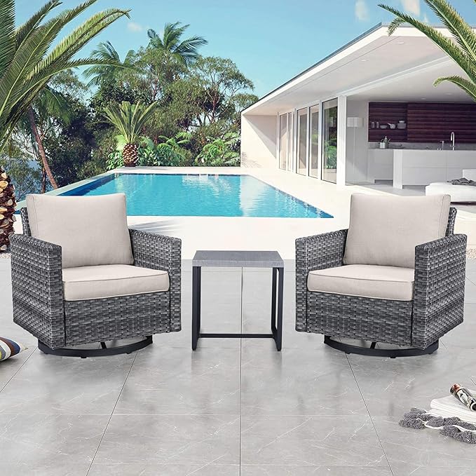 Belord Outdoor Bistro Set 3 Piece Wicker Swivel Rocker Patio Chairs, Oversize by Belord
