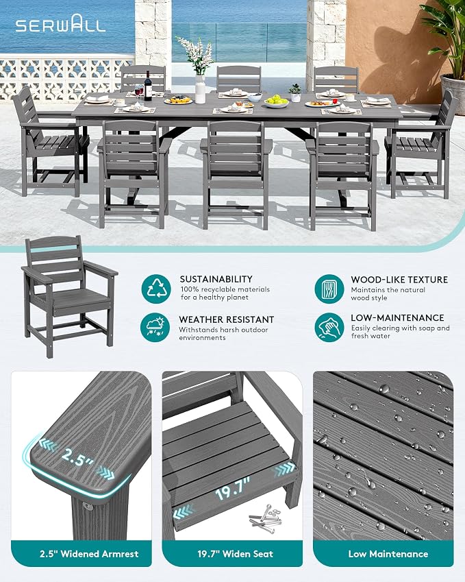 SERWALL Outdoor Dining Chairs Set of 4, All-Weather HDPE Patio Chair - Image 4