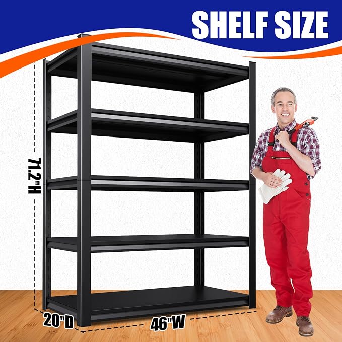 71" H-46 W Garage Shelving Heavy Duty Storage Shelves, Metal Adjustable - Image 3