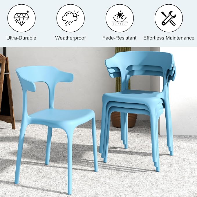 VECELO 4 Pack Plastic Stacking Chairs, Stackable Dining Chairs - Image 5