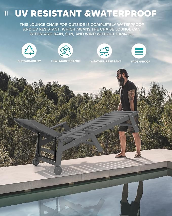 SERWALL Patio Chaise Lounge Chair Set of 4, 5 Positions Adjustable Poly Outdoor - Image 6