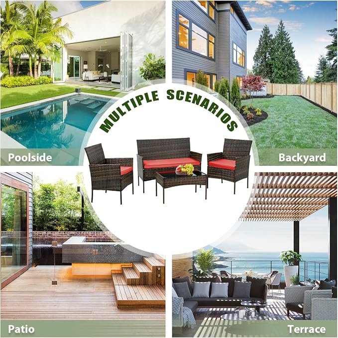 PayLessHere Outdoor Furniture Set 4 Pcs Modular Patio Furniture Set Water - Image 6