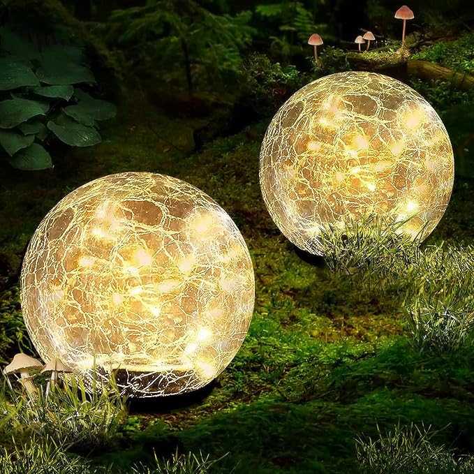 Coroor Garden Solar Ball Lights Outdoor Waterproof, 50 LED Cracked Glass Globe by Coroor