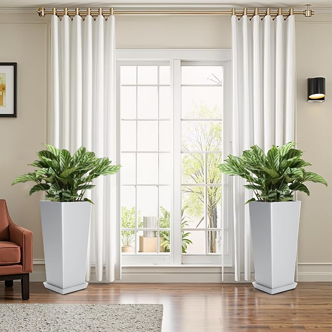 FENCY Set of 2 Tall Planters for Outdoor Plants, 24 Inch Large Tapered Pots - Image 6