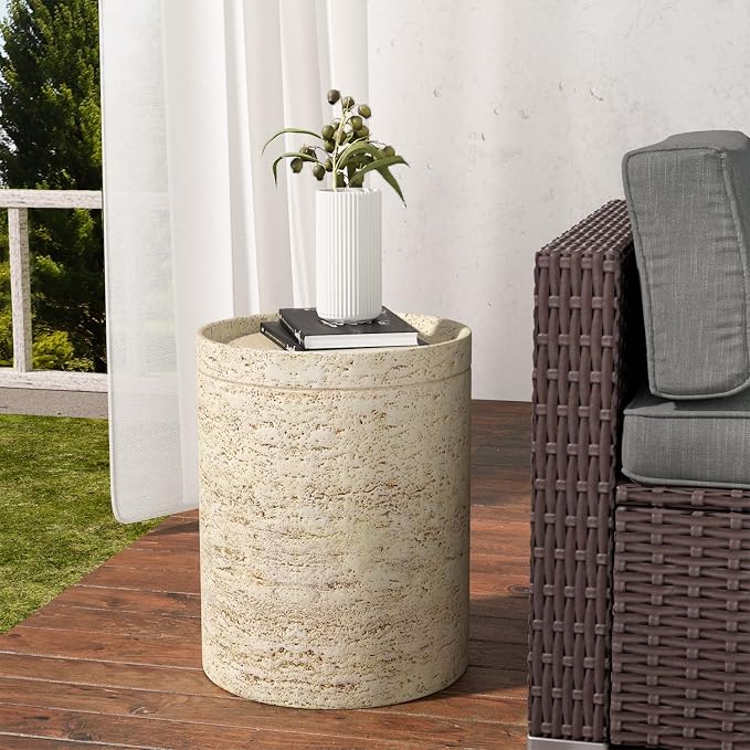 SUNBURY Outdoor Side Tables for Patio, Small Concrete Accent End Table - Image 8
