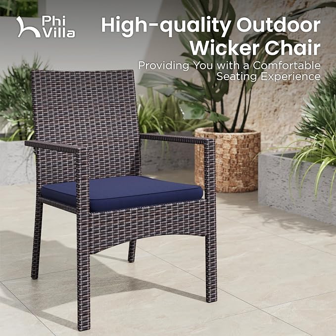 PHI VILLA Outdoor Dining Set for 6, Rectangular Wicker Table - Image 5