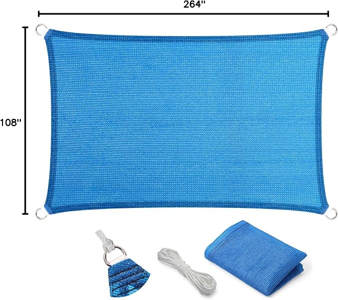 Eden's Decor Straight Flat-Edged Sun Shade Sail Rectangular 9' x 22' Blue - Image 9