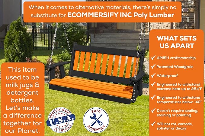 Mission Poly Lumber Wood 5FT Porch Swing Amish Craftsmandship Made in USA HDPE - Image 3