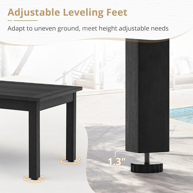 LUE BONA Outdoor Coffee Table, HDPS Black Patio Coffee Tables - Image 5