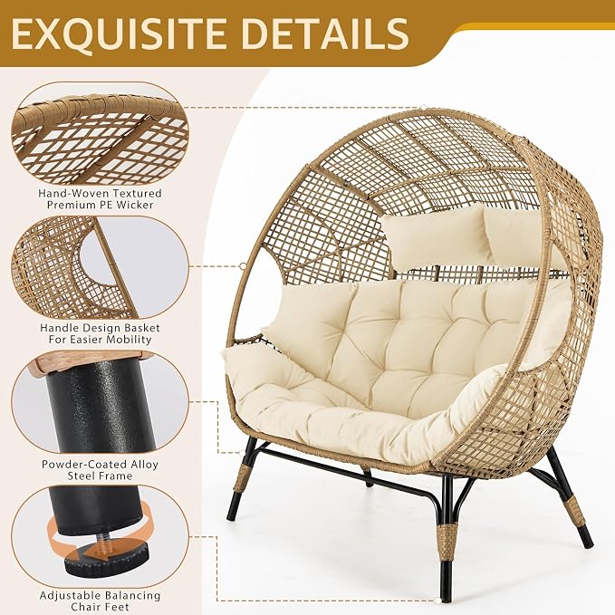 NICESOUL® Double Egg Chair Indoor Outdoor Stationary Oversized 6.5" Thick - Image 5