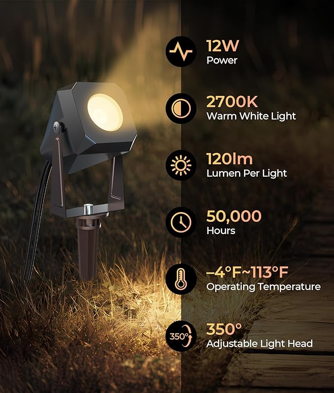 Outdoor Landscape Lighting, 8 Pack Outdoor Spotlights, LED Landscape Lights - Image 4