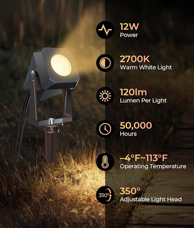 Outdoor Landscape Lighting, 4 Pack Outdoor Spotlights, LED Landscape Lights - Image 4