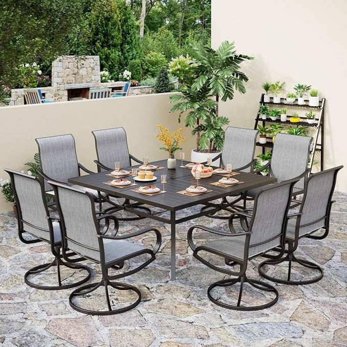 PHI VILLA 9 Piece Outdoor Patio Dining Set, Large Square Metal Dining Table and by PHIVILLAThepioneerofcomfortablehouseholdsupplies
