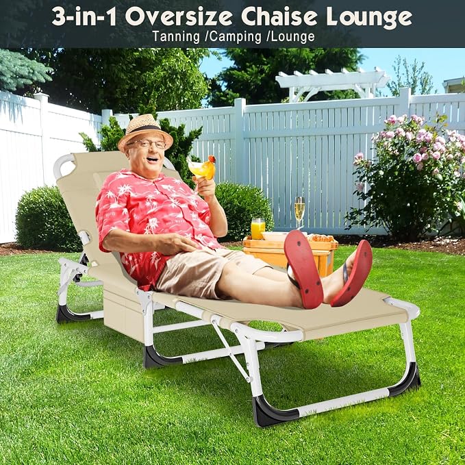 MOPHOTO Beach Lounge Chair, 5-Position Adjustable Tanning Chair - Image 8