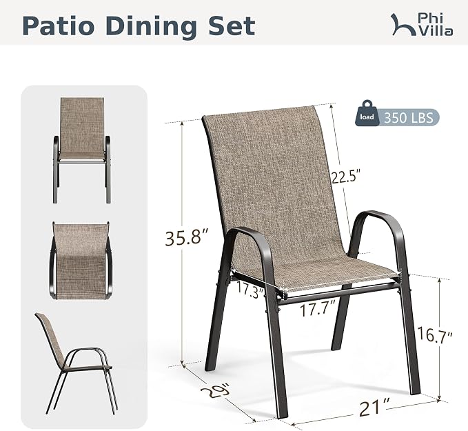 PHI VILLA Patio Chairs Set of 2, Outdoor Stackable Dining Chairs - Image 9