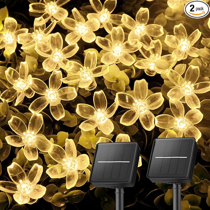 Brightown 2 Pack Total 52FT 120 LED Solar String Lights Flower Outdoor by Brightown