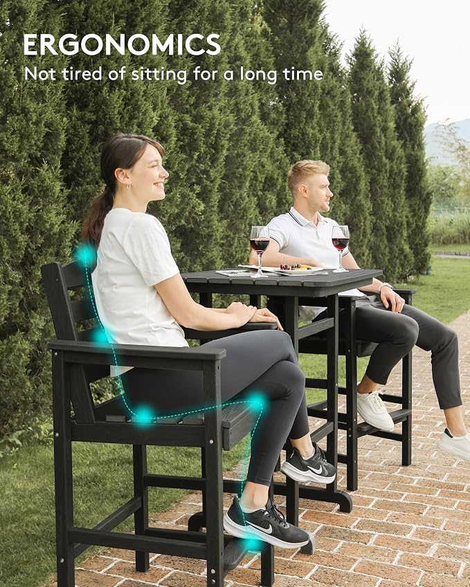 SERWALL Tall Adirondack Chairs Set of 2, Weather Resistance Outdoor Bar Stools - Image 6