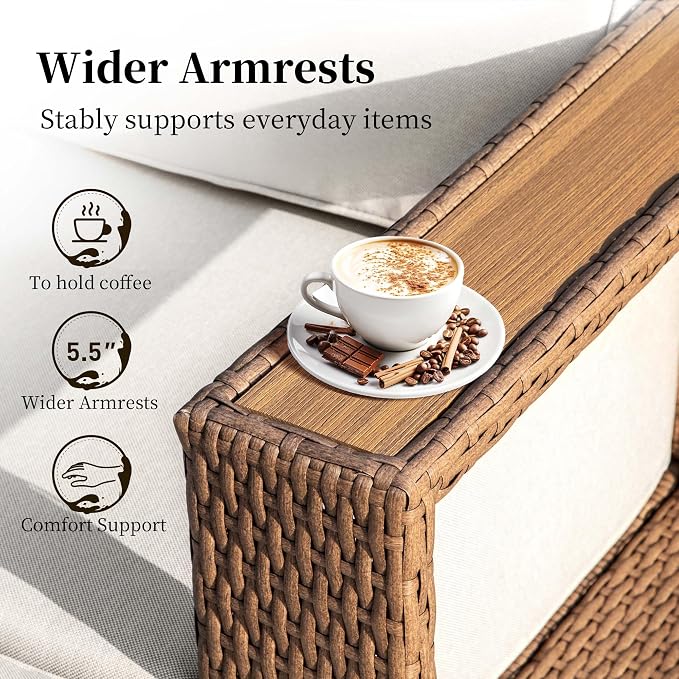 5 Pieces Patio Furniture Set, Outdoor Rattan Wicker Conversation Set - Image 5