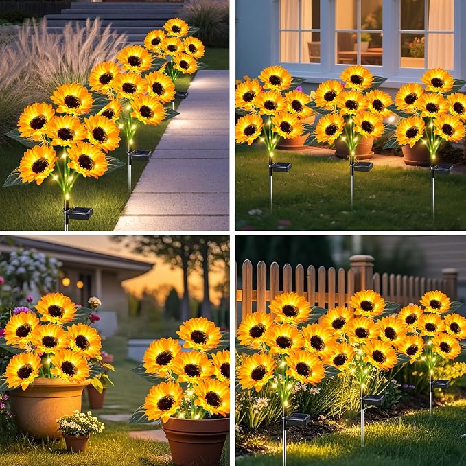 Sunflower Solar Lights Outdoor Decor, 6 Pack Solar Garden Decor Waterproof - Image 6