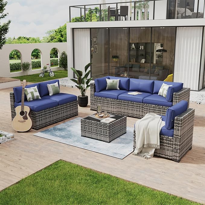 Aoxun 7 Piece Patio Furniture Set Wicker Rattan Patio Conversation Set Outdoor by Aoxun