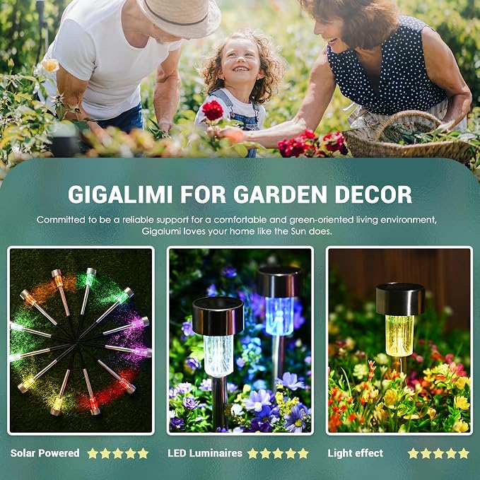 GIGALUMI Solar Lights Outdoor Waterproof, 12 Pack, Stainless Steel LED Solar - Image 2