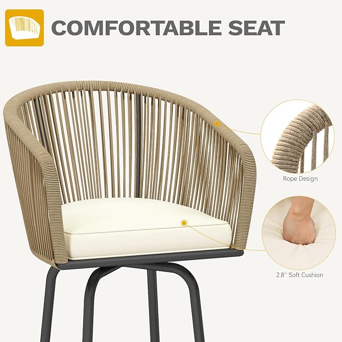 DWVO Outdoor Counter Height Bar Stools Set of 4, Patio Swivel Bar Chairs - Image 7