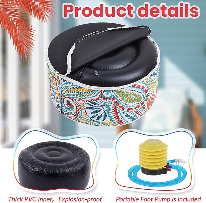 Juexica 2 Pack Outdoor/Indoor Inflatable Ottoman 21 x 9 Inch Paisley All - Image 3