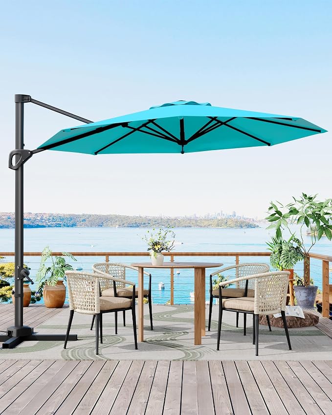 GarveeLife 10 ft Patio Umbrella Outdoor Large Cantilever Umbrella w/Base - Image 2