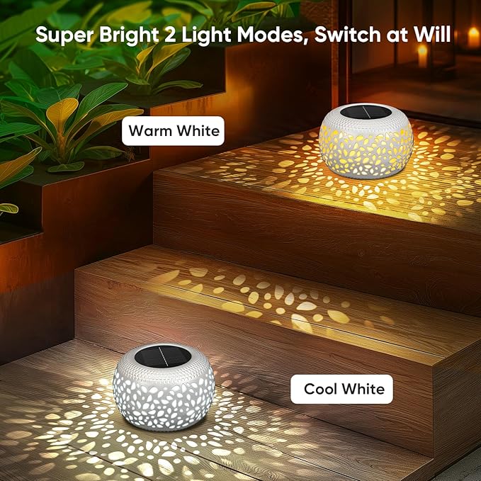 Solar Lanterns Outdoor Waterproof: 4 Pack White Hollow Out Metal Solar Lights - Image 3