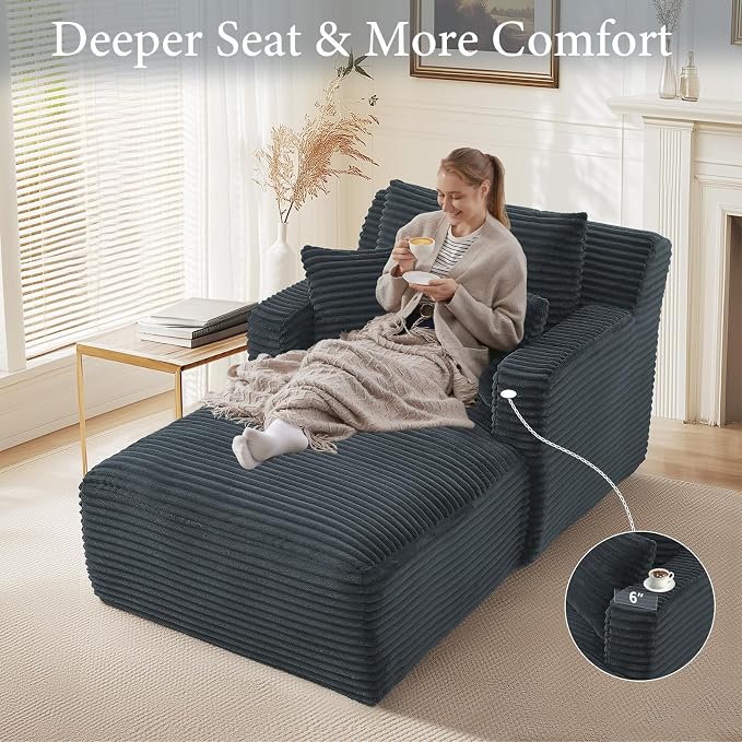 65.4" Chaise Lounge Chair Indoor, Oversized Boneless Couch Comfy Upholstered - Image 4