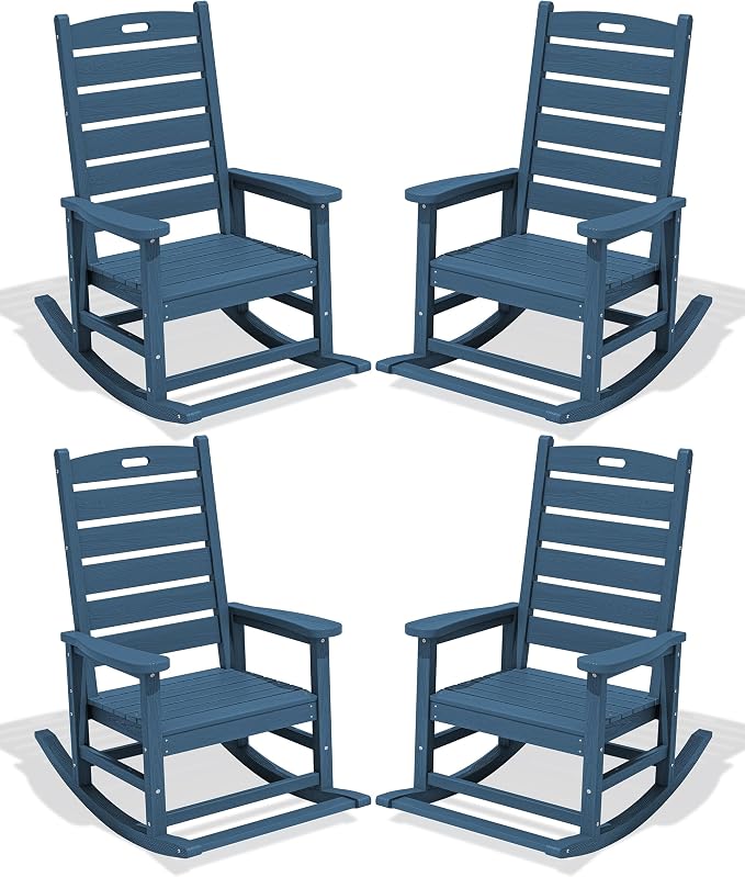 SERWALL Outdoor Rocking Chair Set of 4, Oversized HDPE Patio Rocking Chair by SERWALL