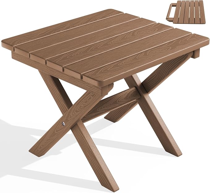 SERWALL Folding Outdoor Side Table, HDPE Adirondack End Table, No Assembly by SERWALL